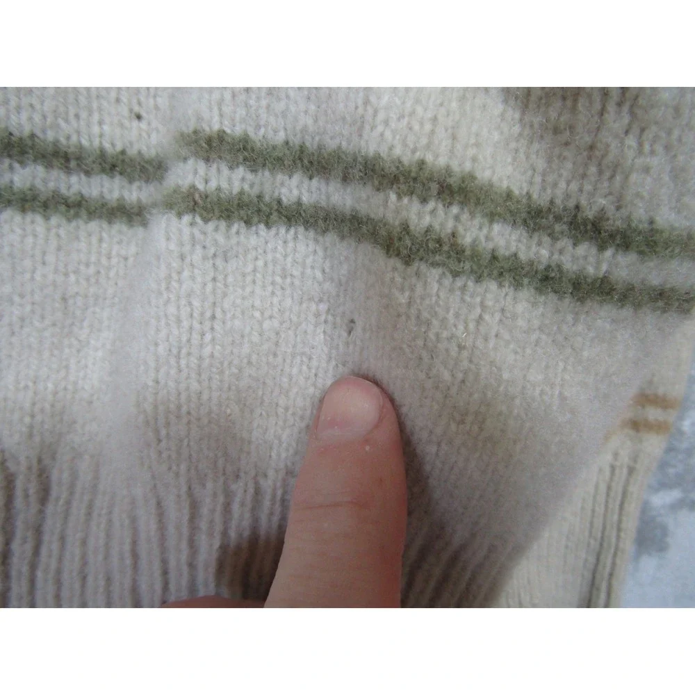 Dockers Striped Sweater‎ Mens XL Beige 100% Lambswool Good Crew Neck Long Sleeve